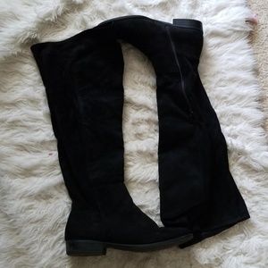 Black thigh high flat boots